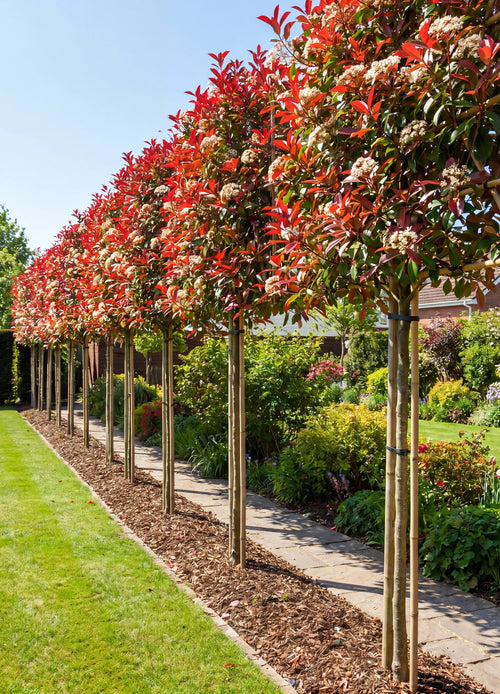 Photinia 'Red Robin' en tige palissé